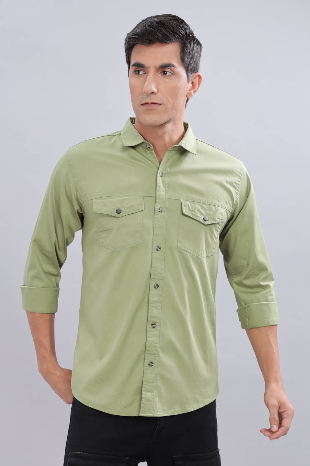 7th Legion Men Self Design Casual Green Shirt