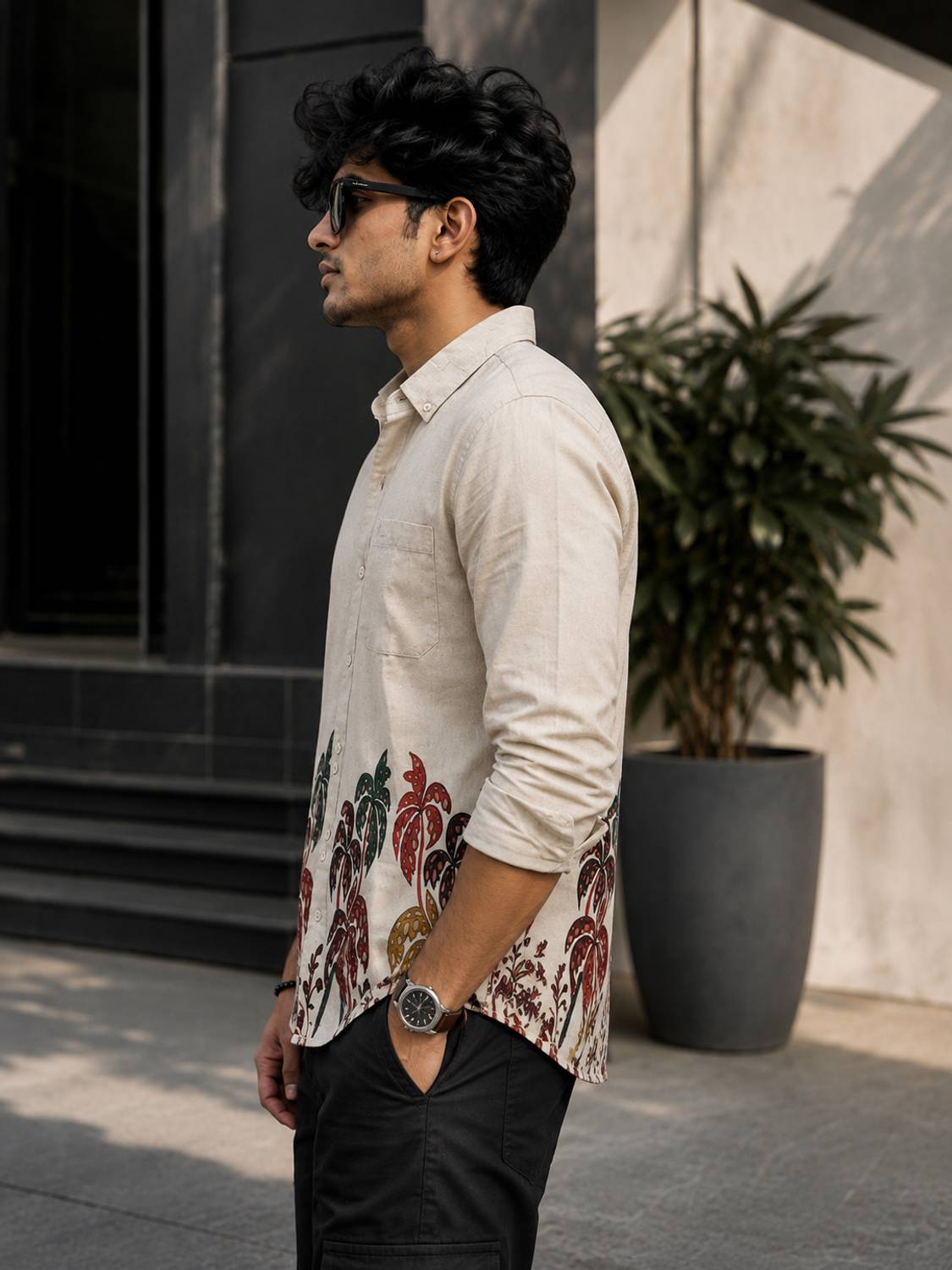 gajoni Men Beige, Blue Printed Casual Shirt - Image 3