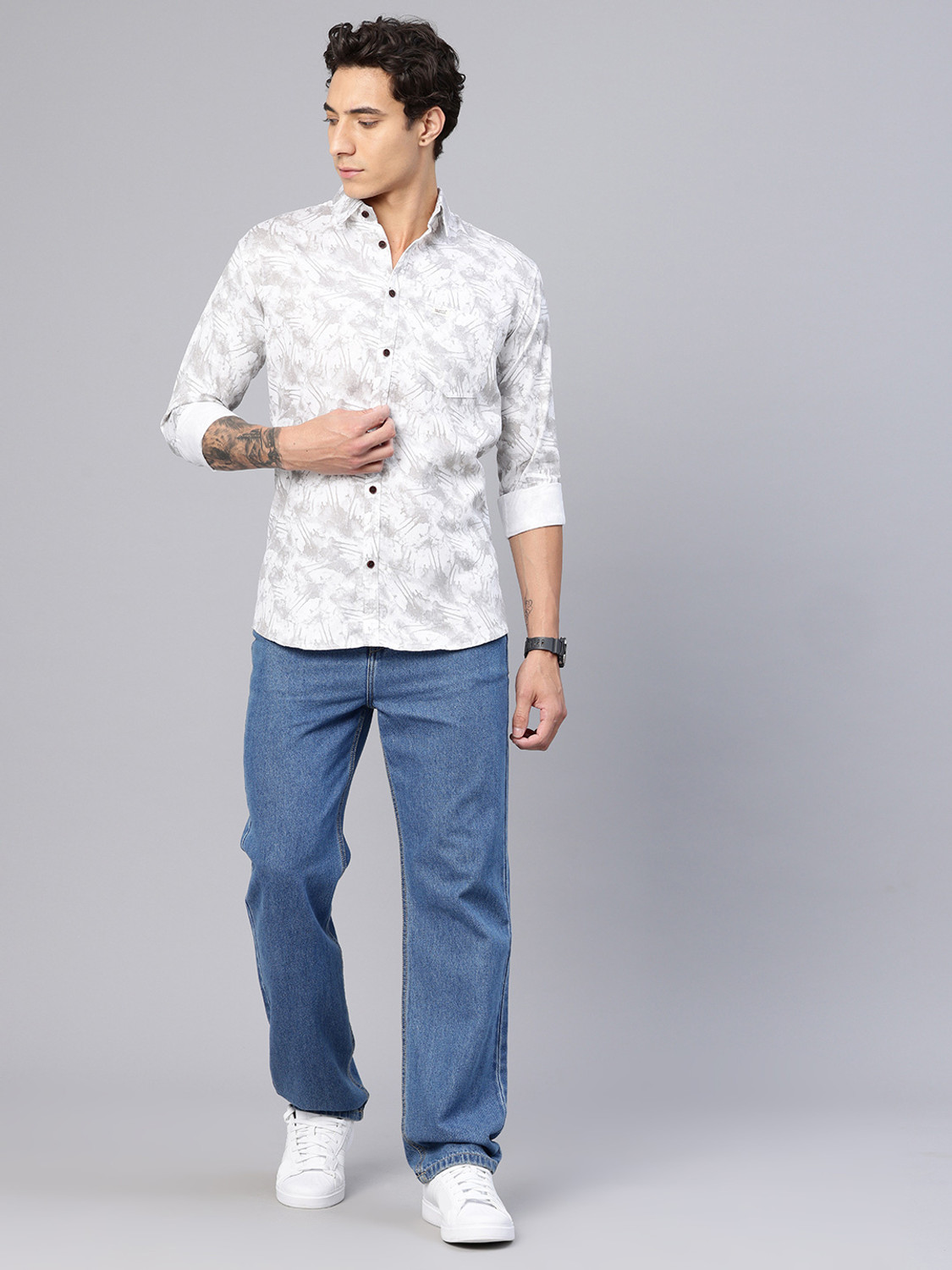 Image of Majestic Man Men Printed Casual White Shirt