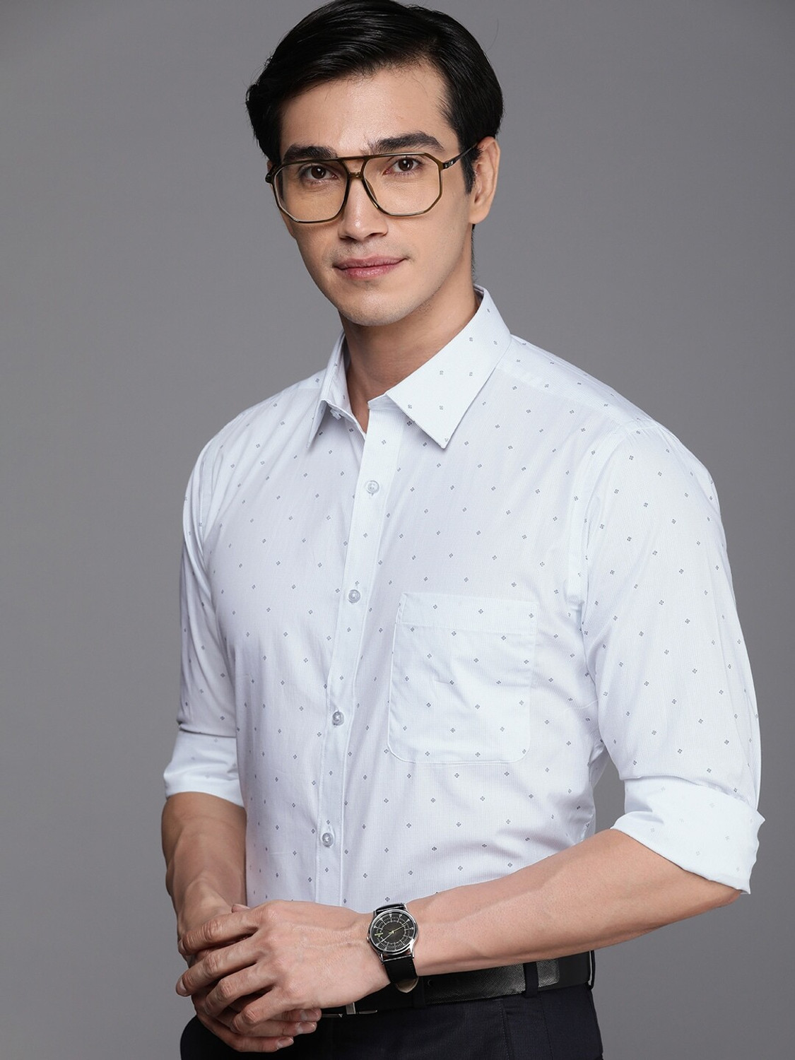Image of Raymond Men Printed Formal Light Green, Blue Shirt