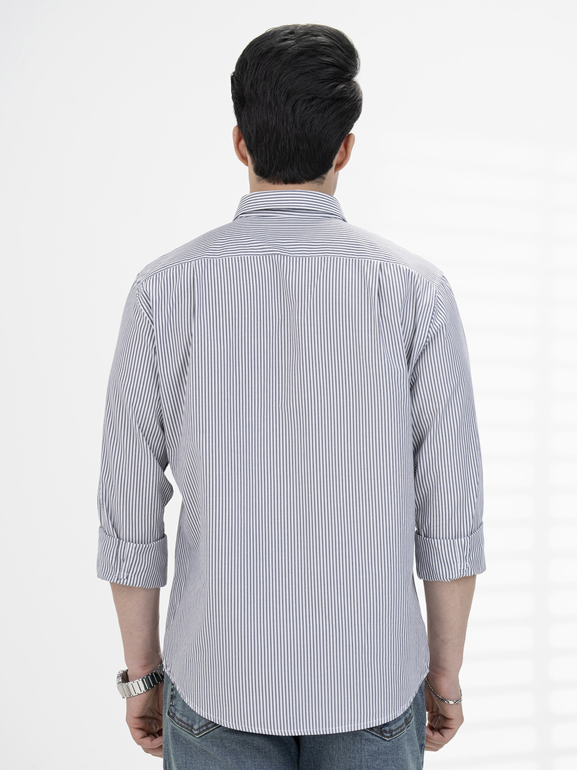 Image of RED TAPE Men Striped Casual Grey Shirt