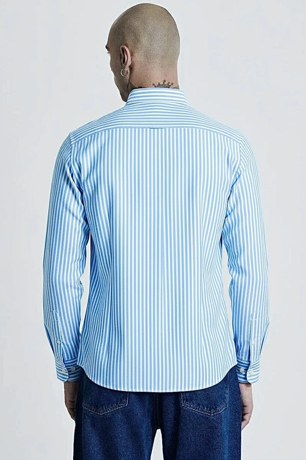 Image of SEIGE Men Striped Casual Light Blue, White Shirt
