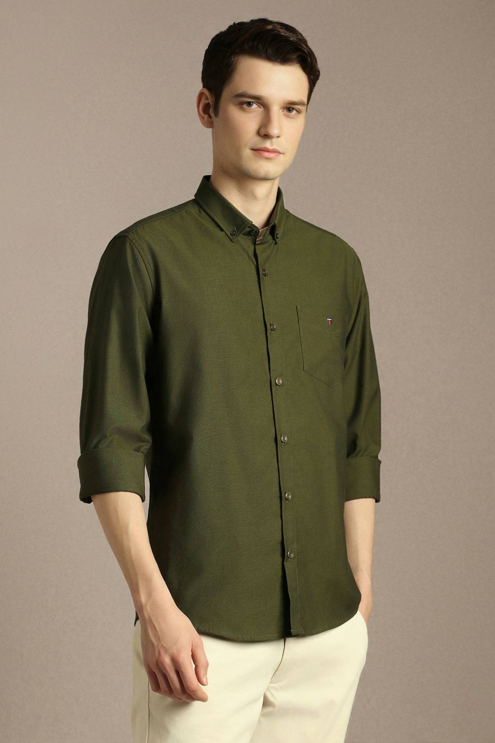 Louis Philippe Men Solid Casual Green Shirt - Image 4