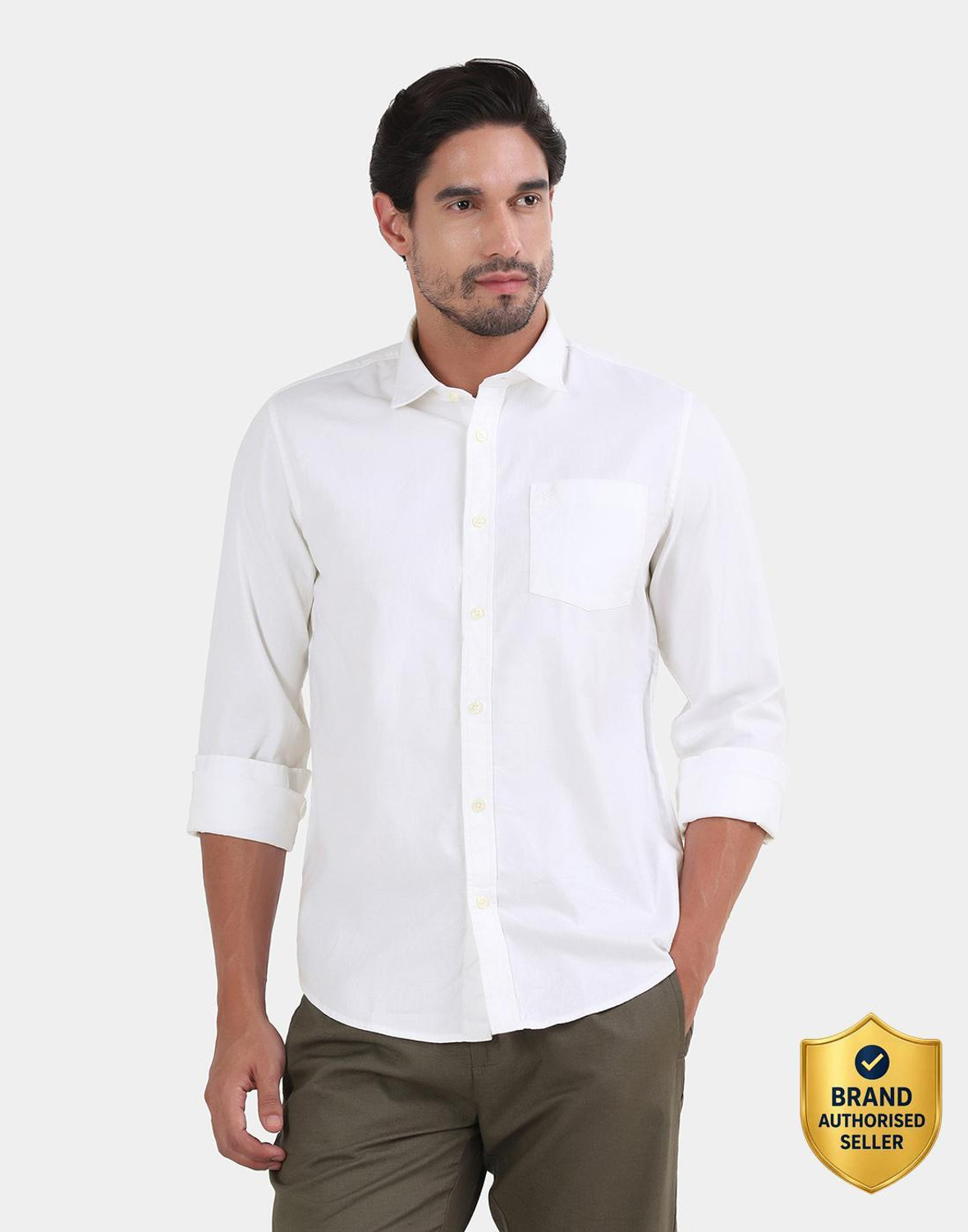 Image of Blackberrys Men Printed Casual White Shirt