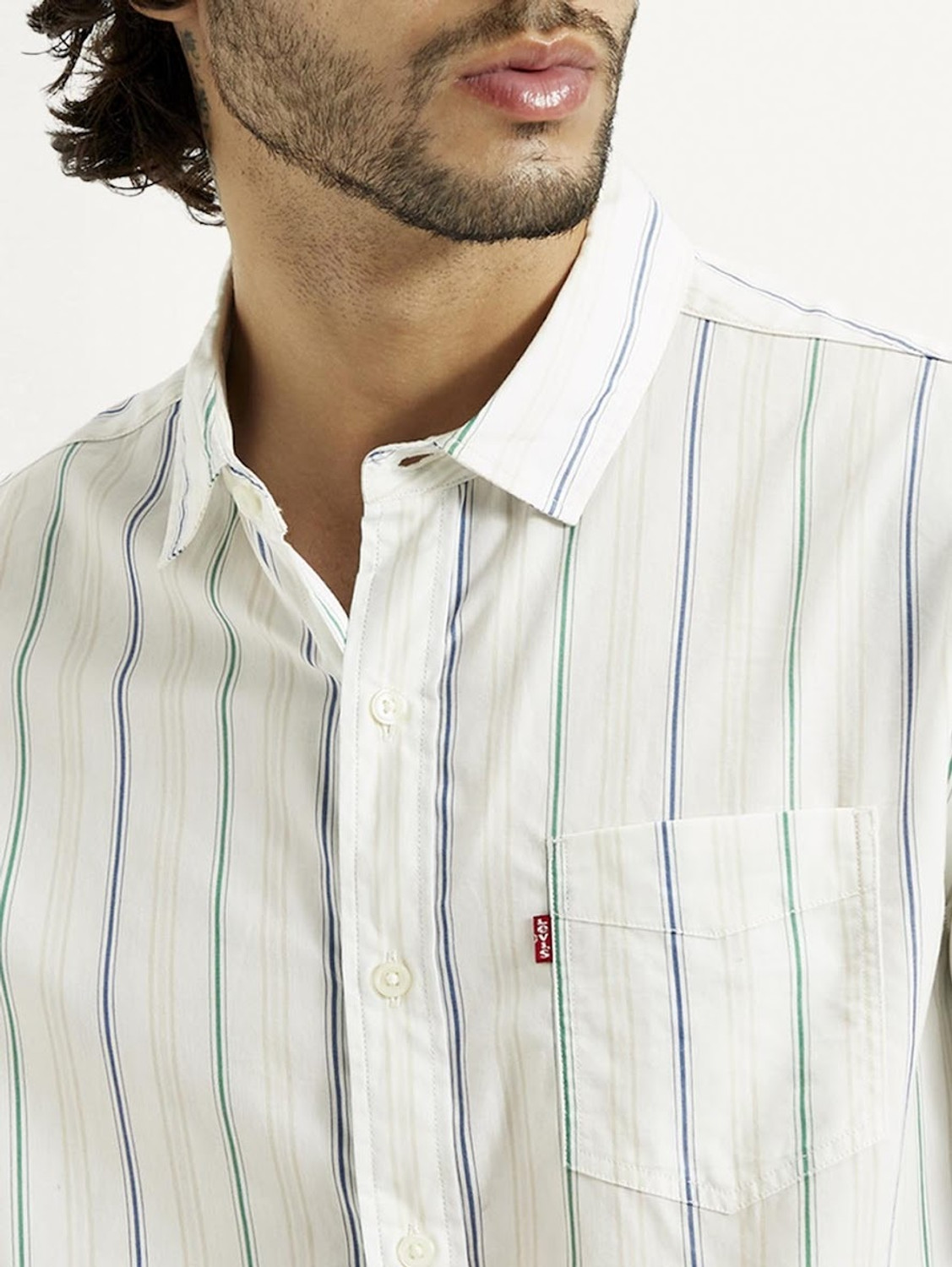 Image of LEVI'S Men Striped Casual White Shirt