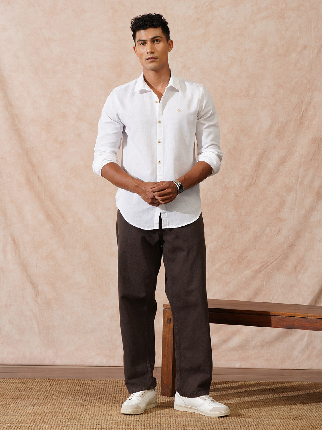 Image of WROGN Men Solid Casual White Shirt