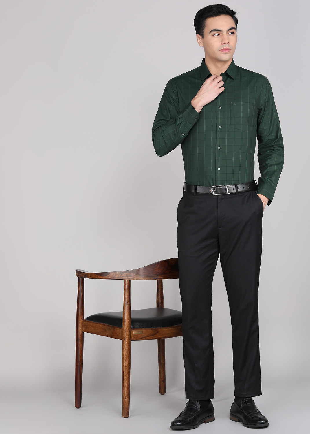 Image of ARROW Men Checkered Formal Dark Green Shirt