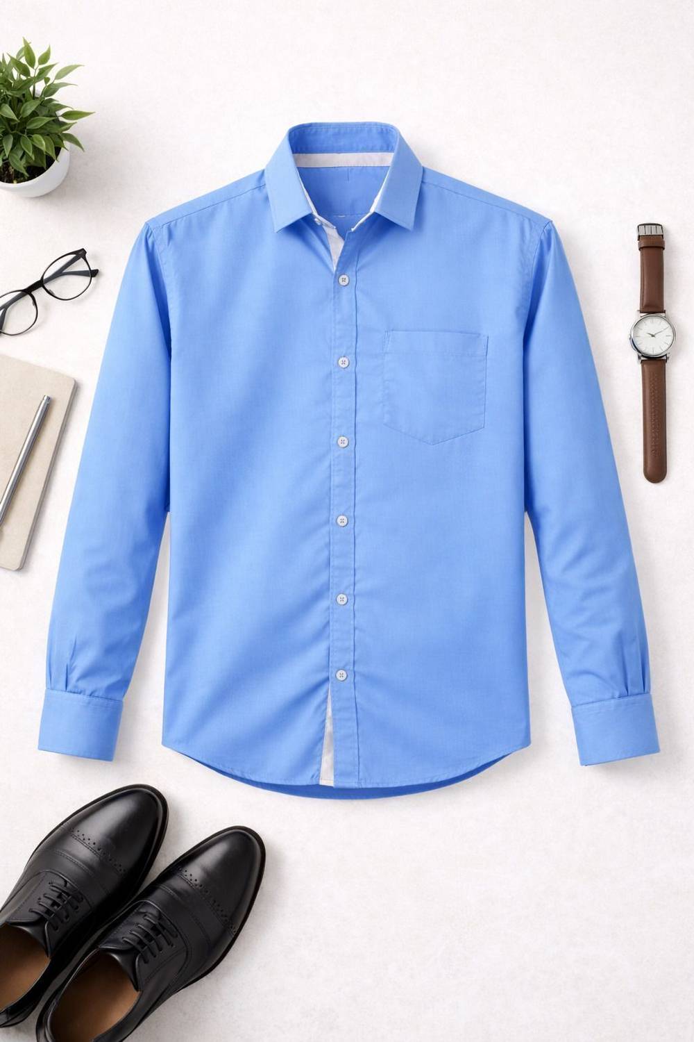 Aveer Men Solid Casual Light Blue Shirt