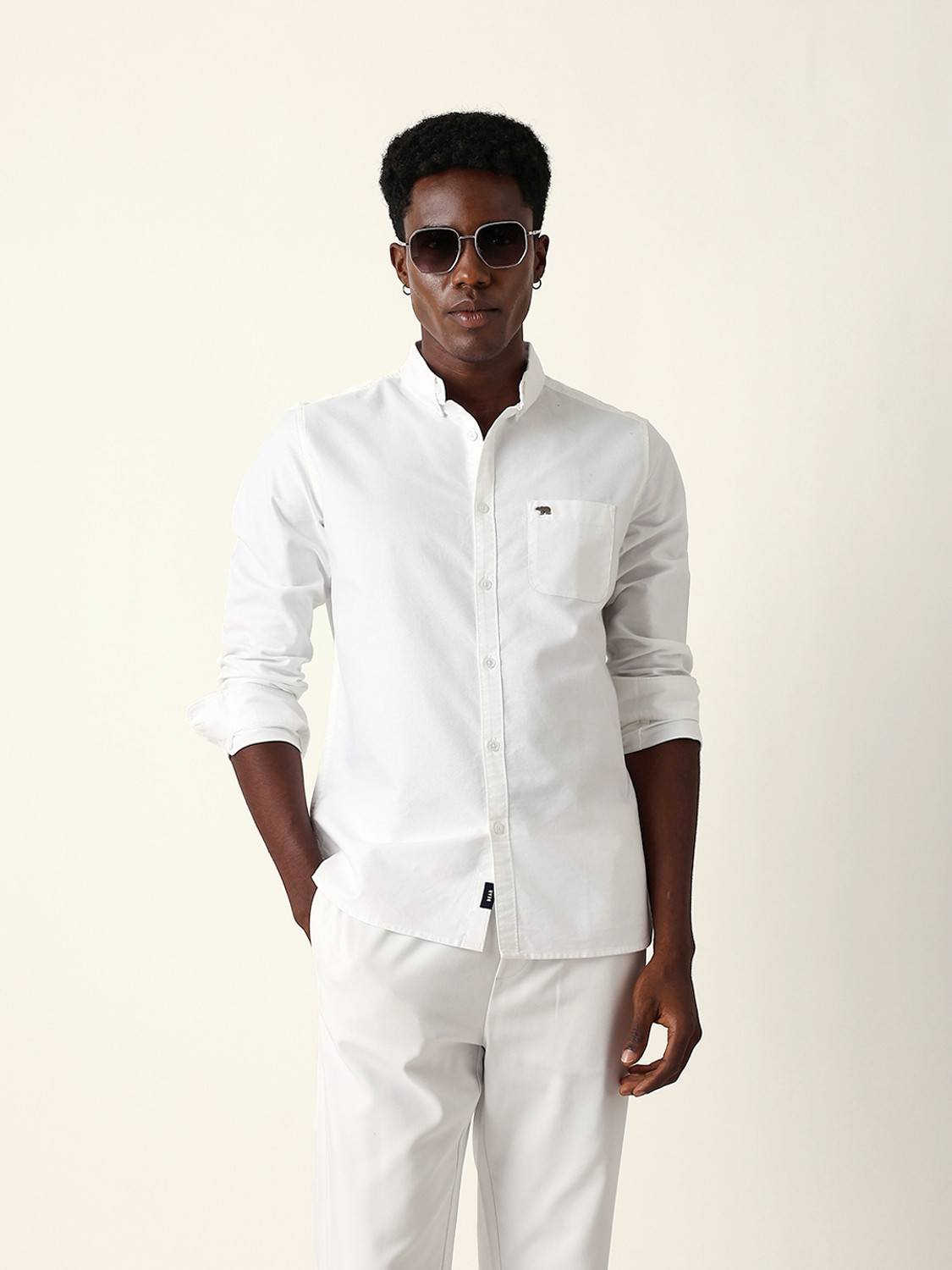 Image of THE BEAR HOUSE Men Solid Casual White Shirt