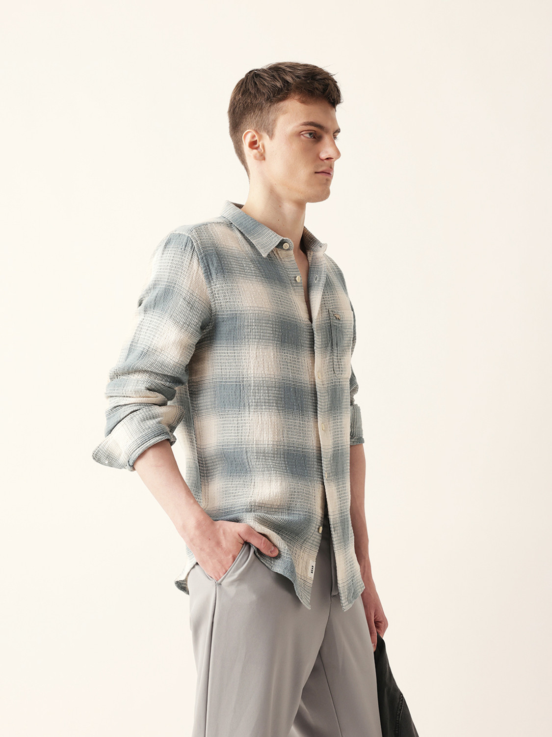 Image of THE BEAR HOUSE Men Checkered Casual Green Shirt