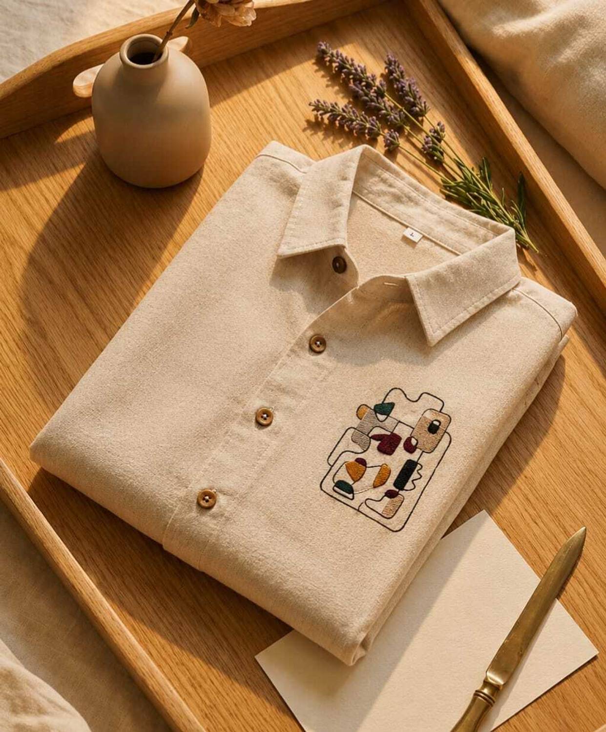 Kesar Men Beige Embroidered Casual Shirt - Image 1