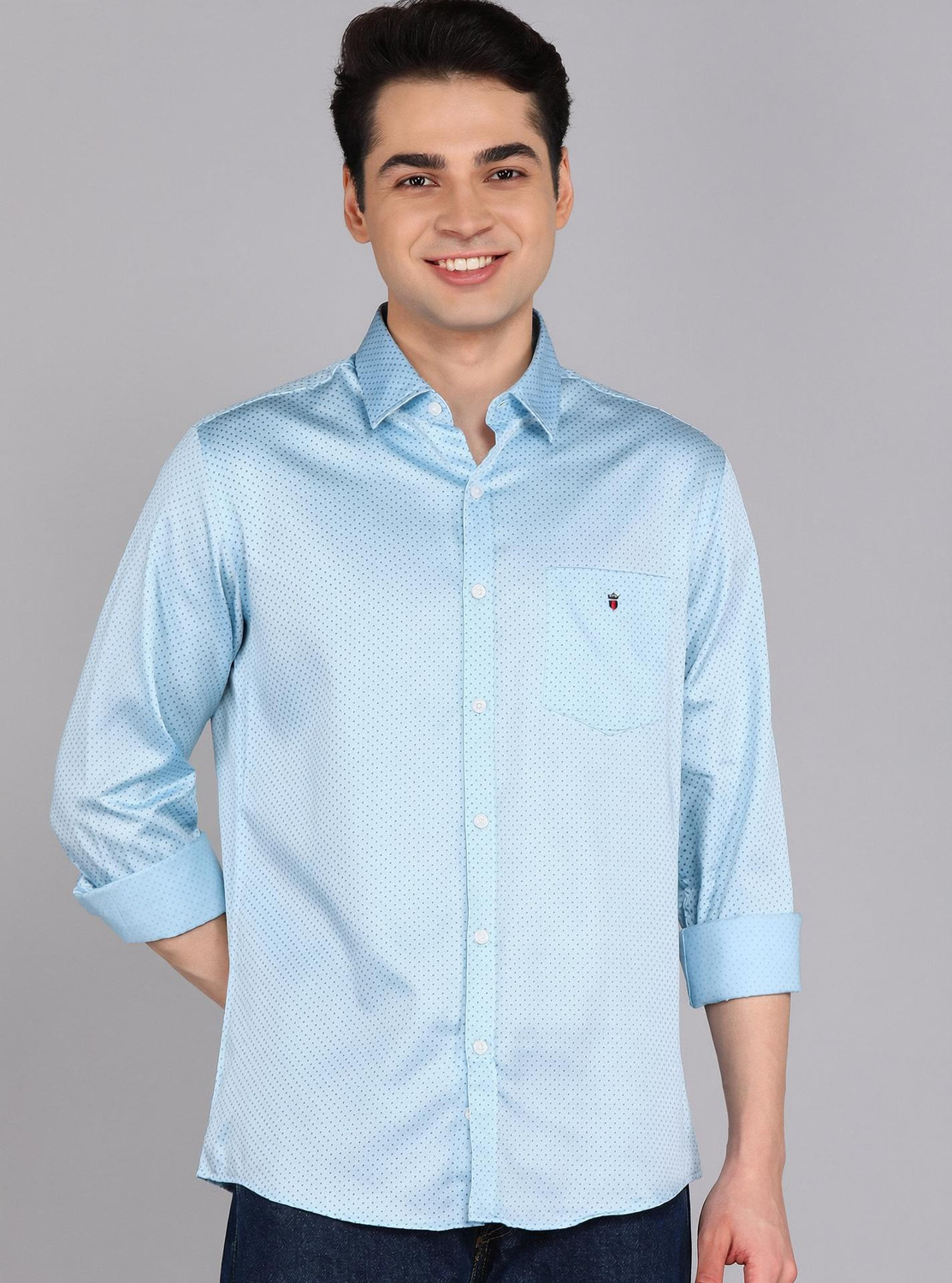 Image of Louis Philippe Sport Men Printed Casual Light Blue Shirt