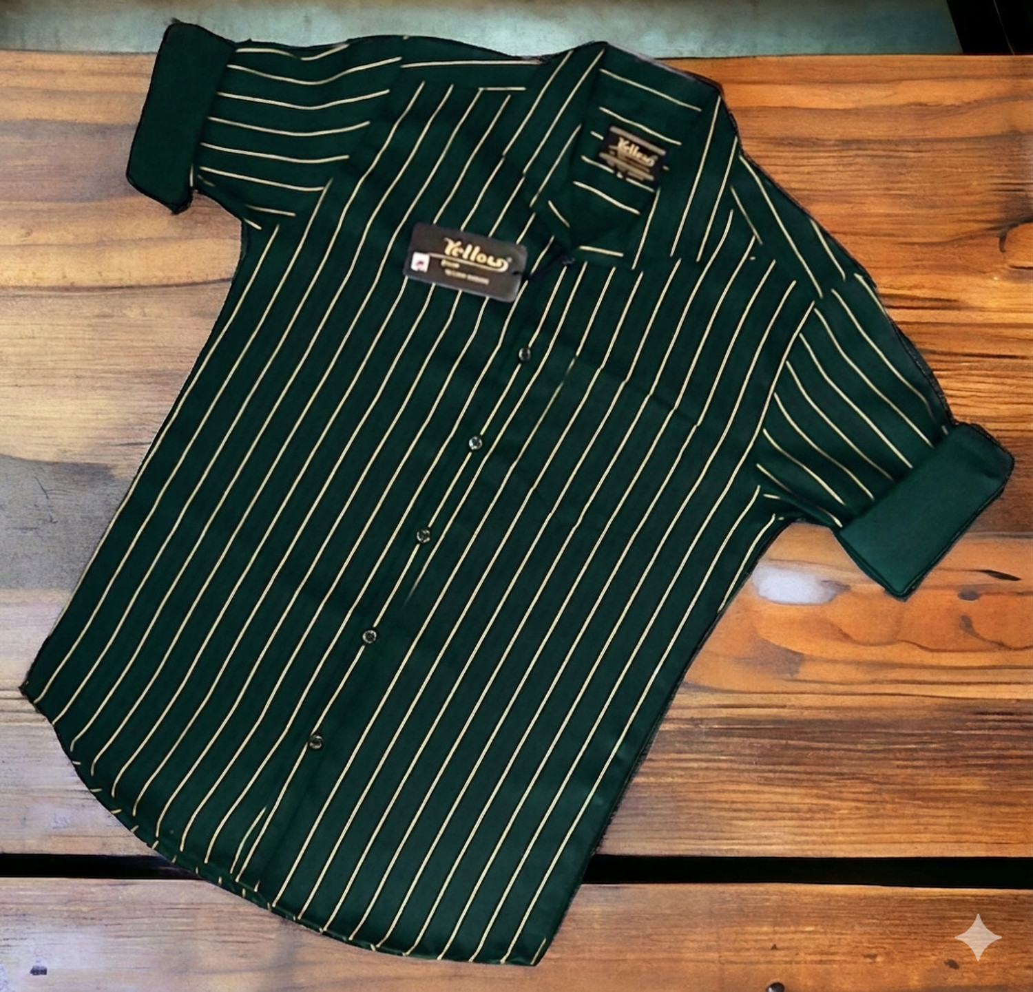 Image of YELLOWDASH Men Striped Casual Dark Green Shirt
