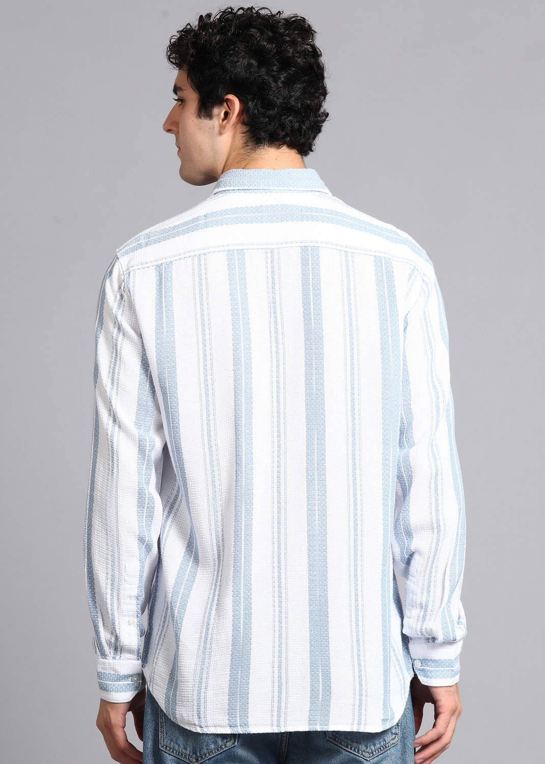 Image of PARX Men Striped Casual Blue Shirt