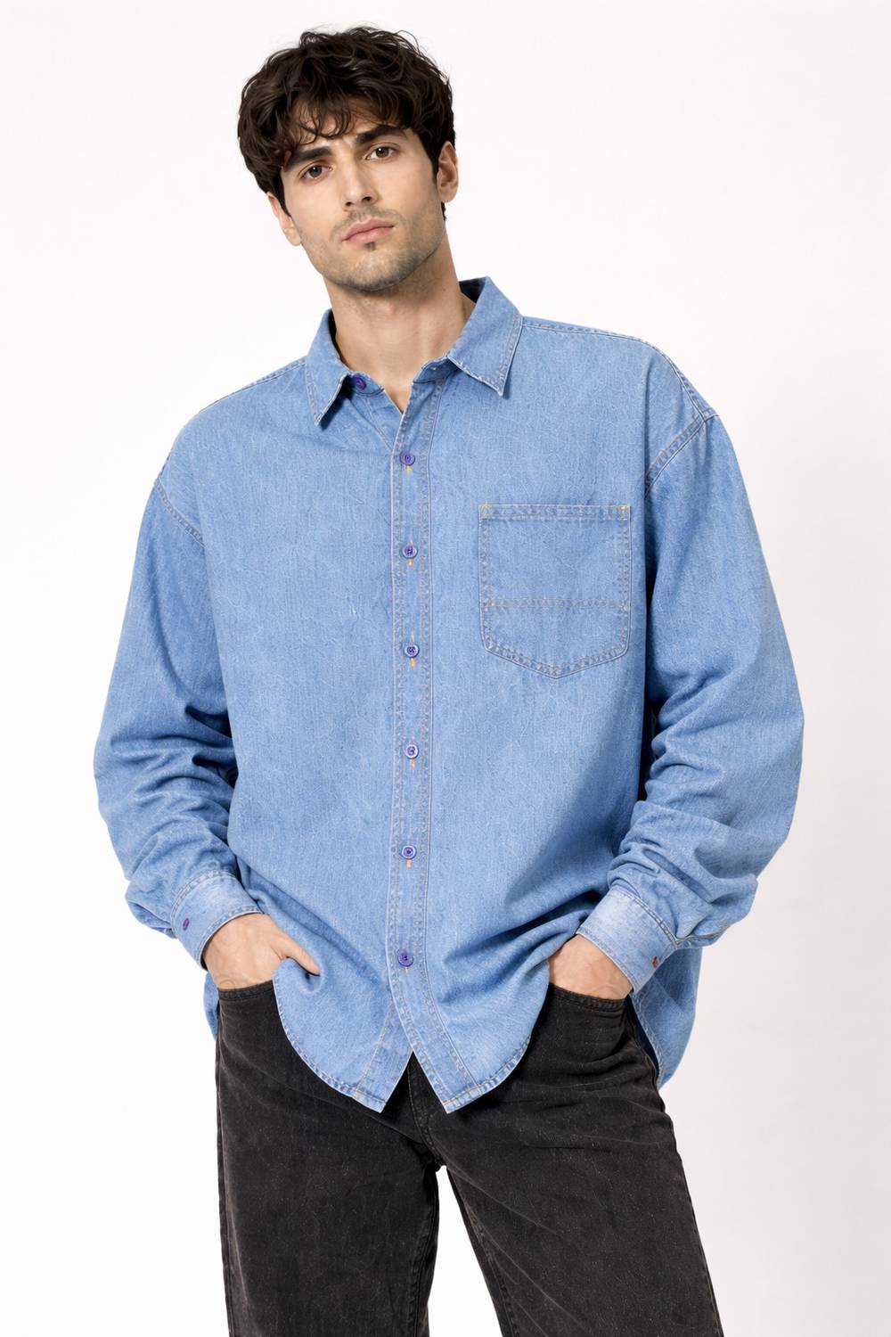 Clubble Men Solid Casual Blue Shirt