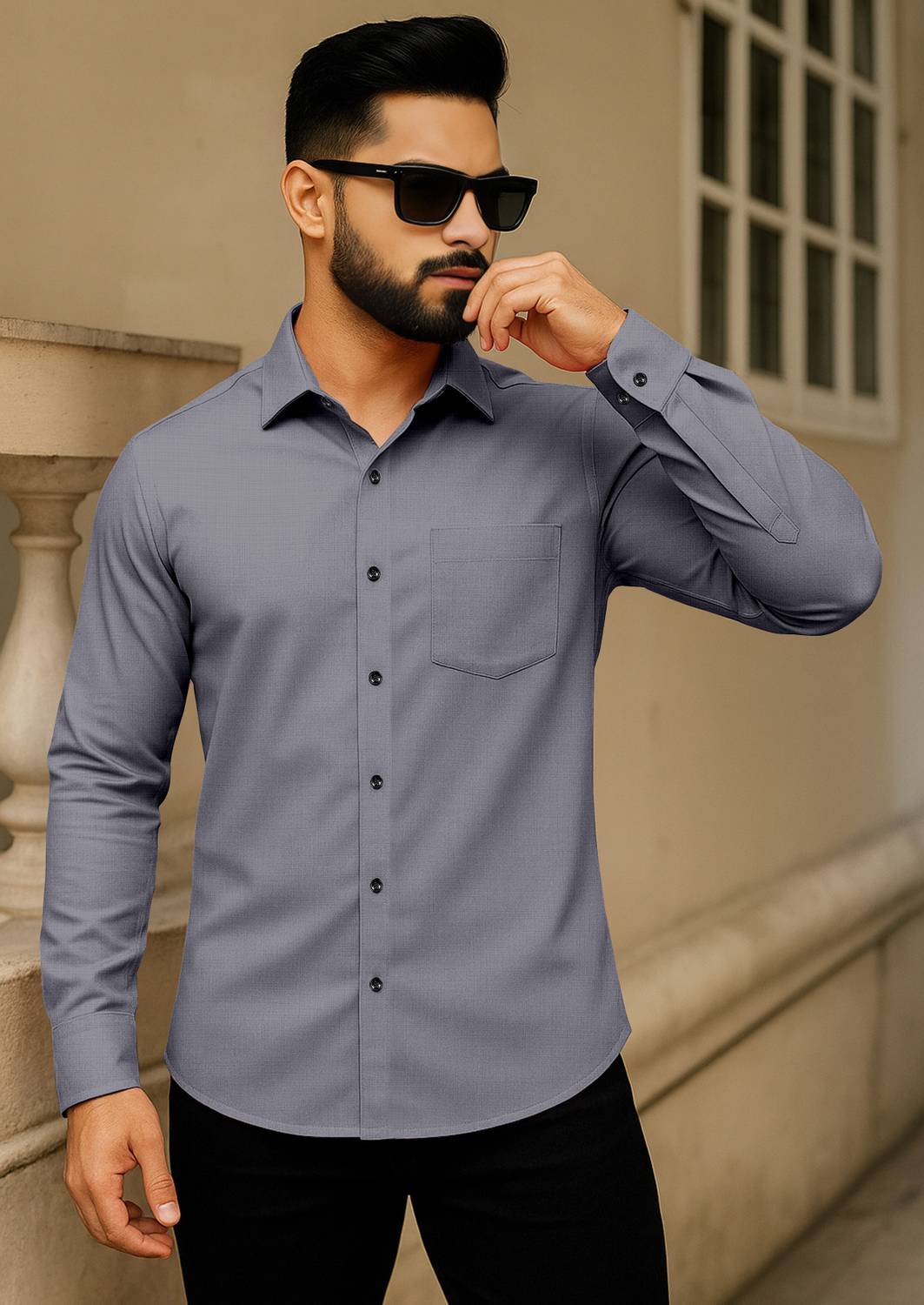 AITAVIKOVERSEAS Men Solid Casual Grey Shirt