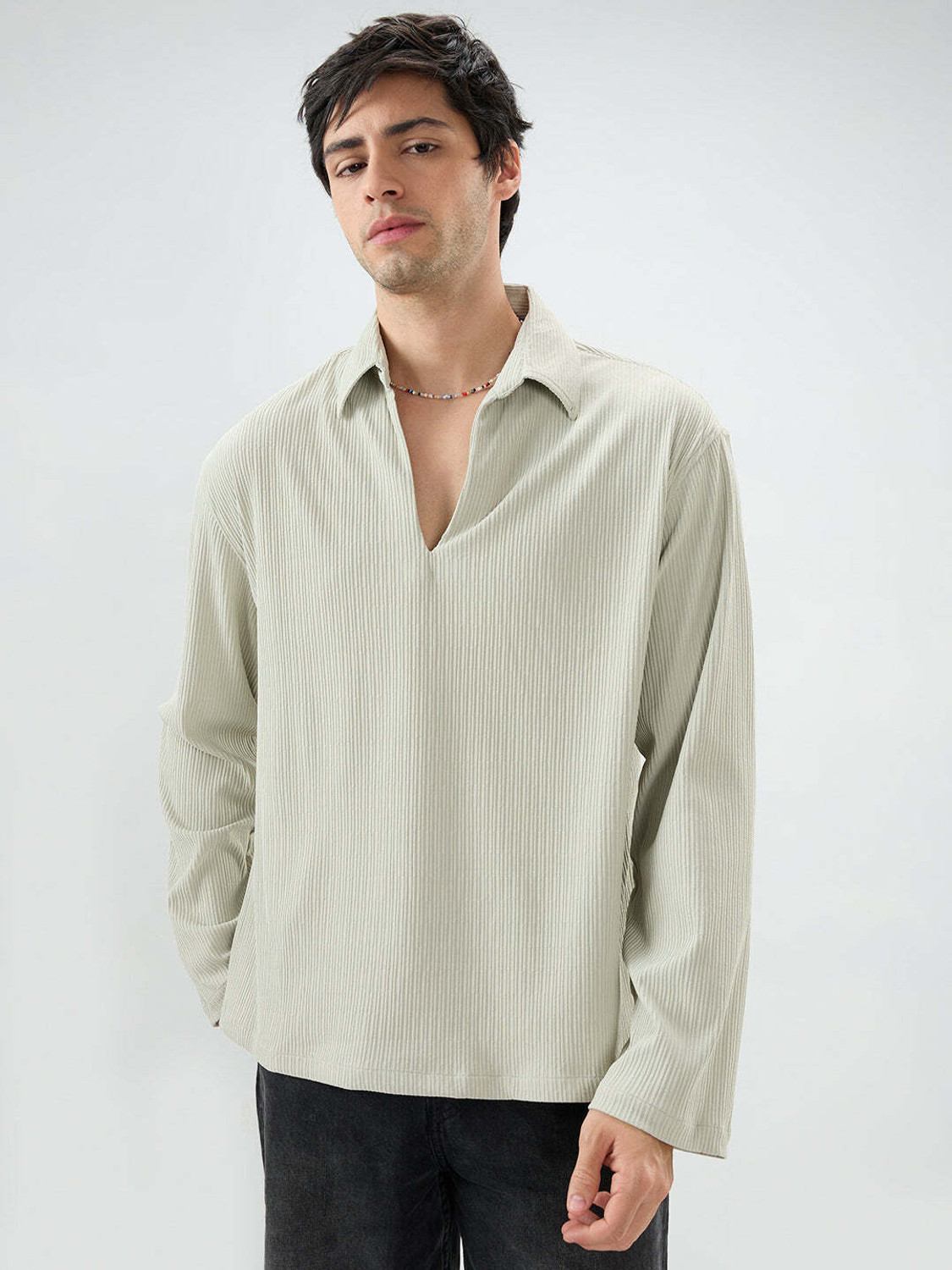 Image of VASTRADO Men Self Design Casual Green Shirt