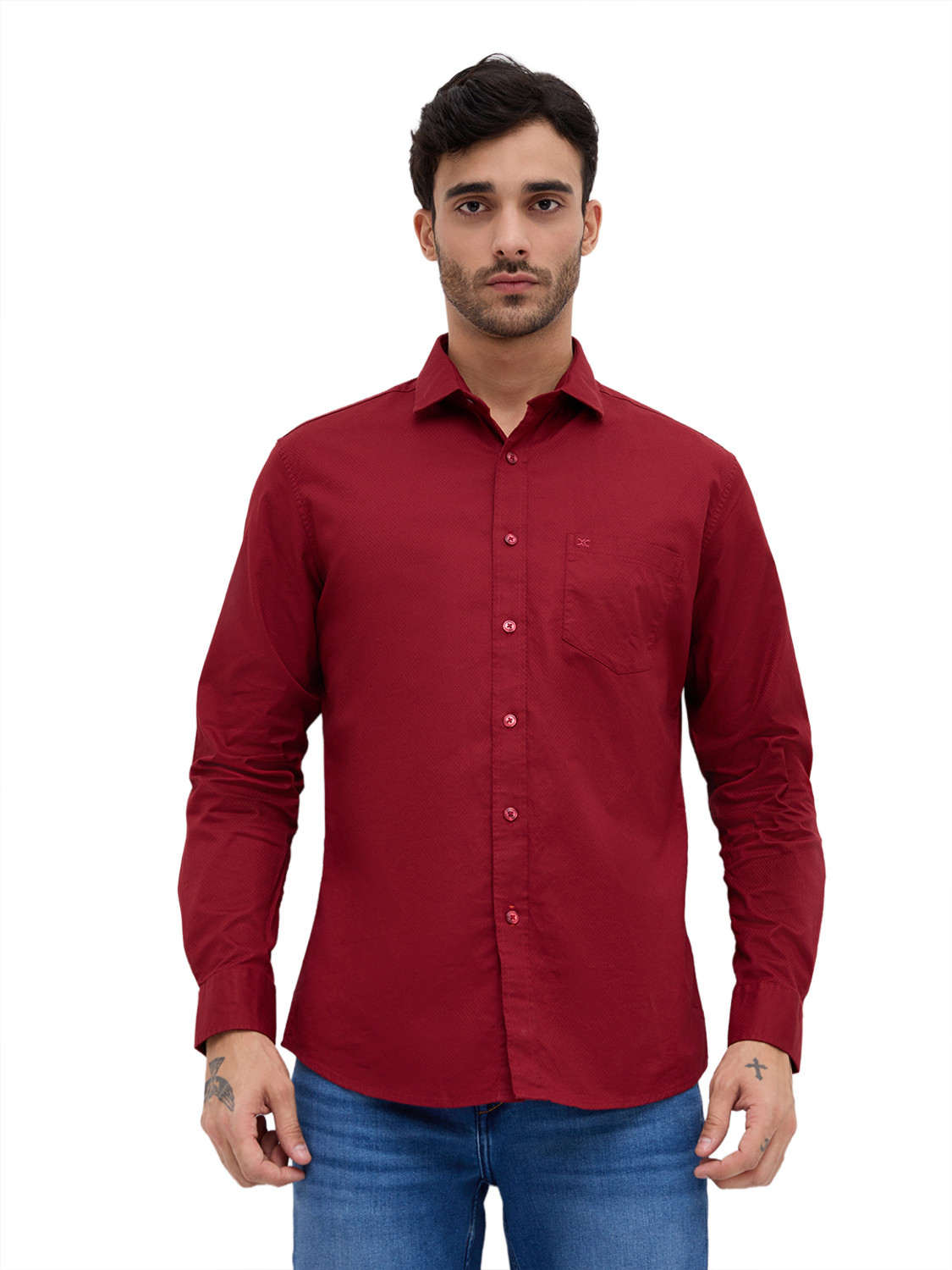 Image of KILLER Men Self Design Casual Maroon Shirt