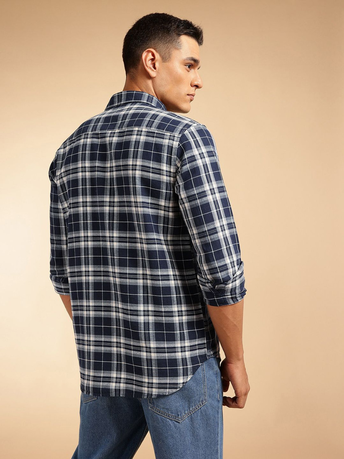 Image of French Connection Men Checkered Casual Blue Shirt