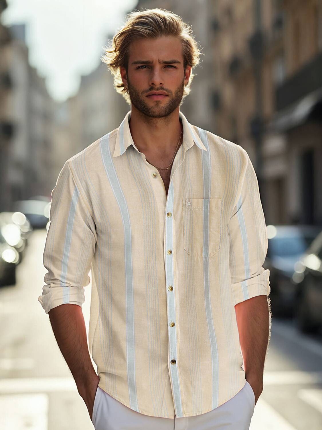 WROGN Men Striped Casual Yellow Shirt - Buy WROGN Men Striped