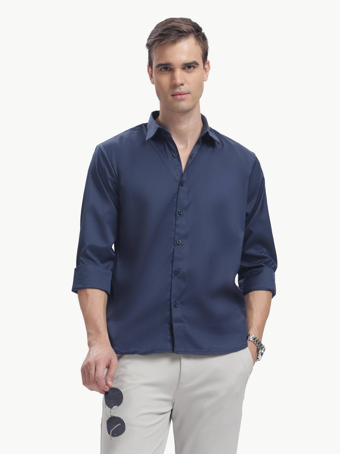 BLUE SQUAD Men Solid Casual Blue Shirt