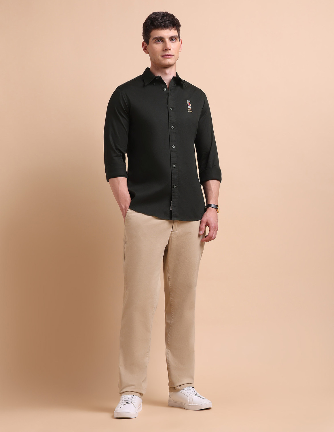 Image of U.S. POLO ASSN. Men Solid Casual Green Shirt