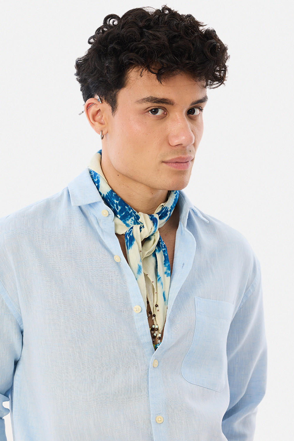 Image of Snitch Men Solid Casual Light Blue Shirt