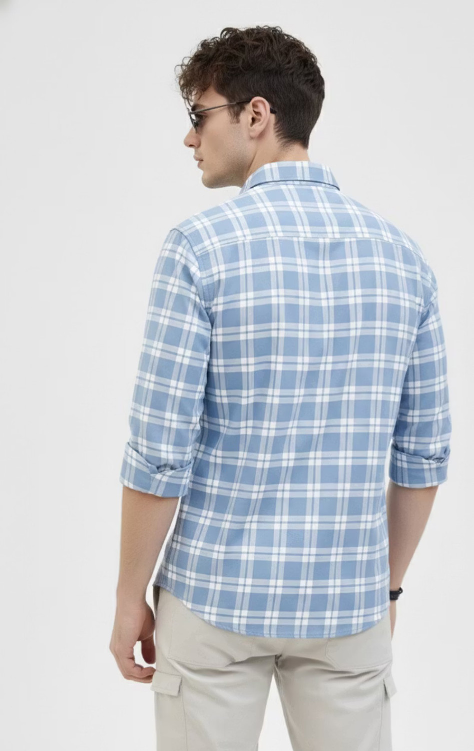 Image of METRONAUT Men Checkered Casual Light Blue Shirt