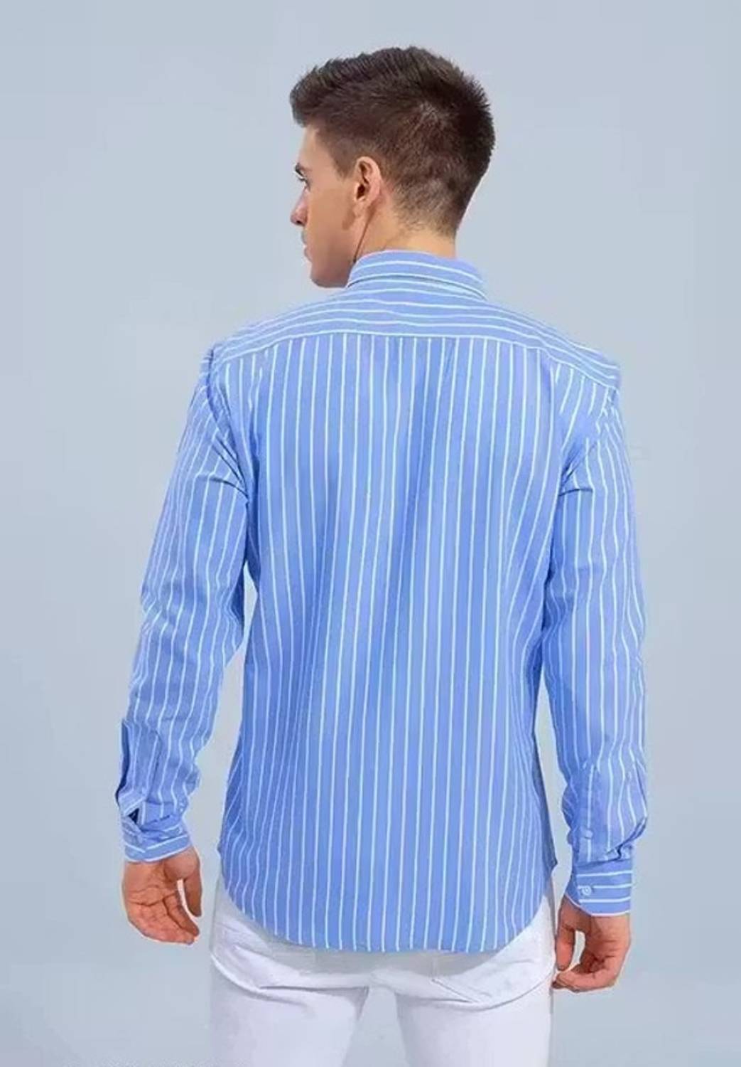 DMSF Men Striped Casual Blue Shirt - Image 2