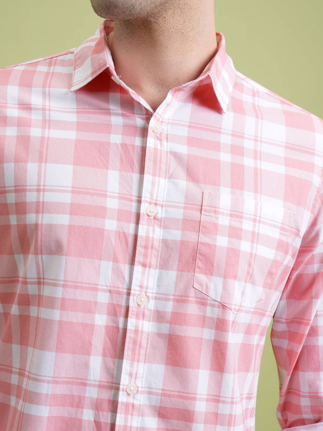 HIGHLANDER Men Checkered Casual Pink Shirt - Image 5