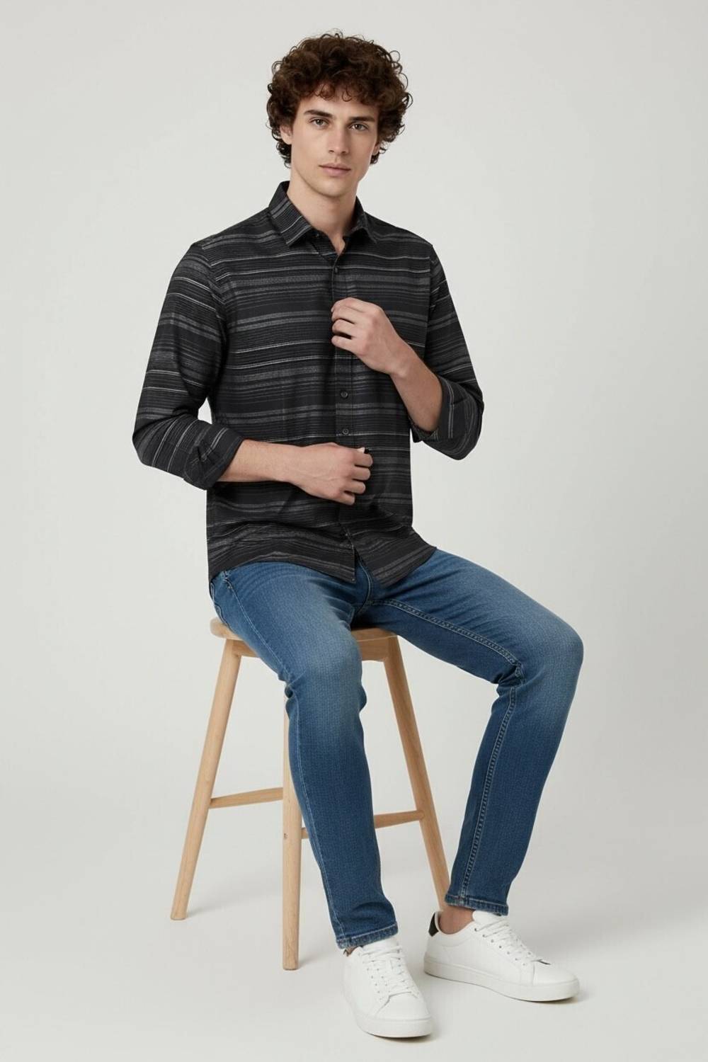 RODEIZ Men Black Striped Casual Shirt - Image 3