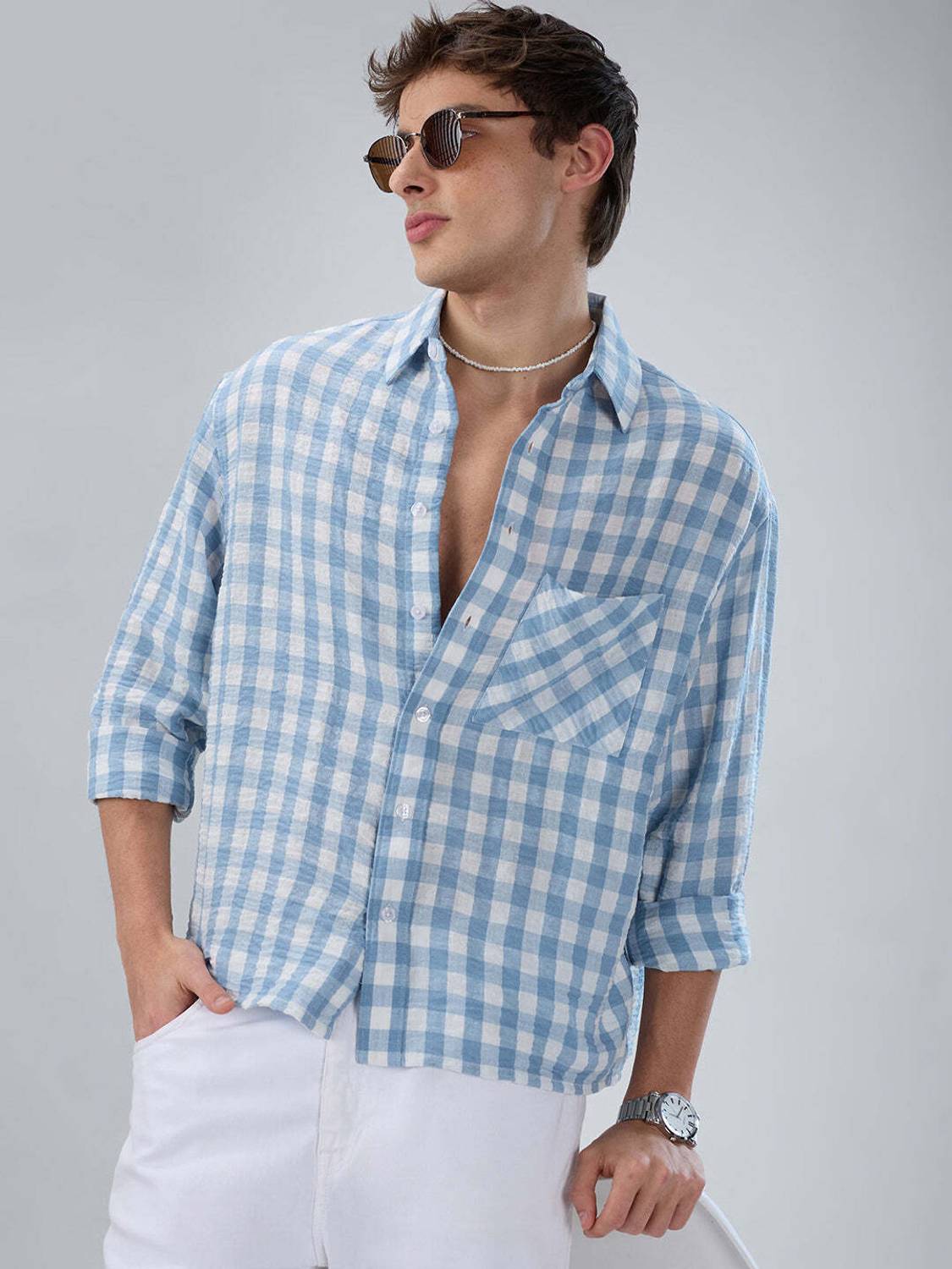 VASTRADO Men Blue Checkered Shirt - Image 2