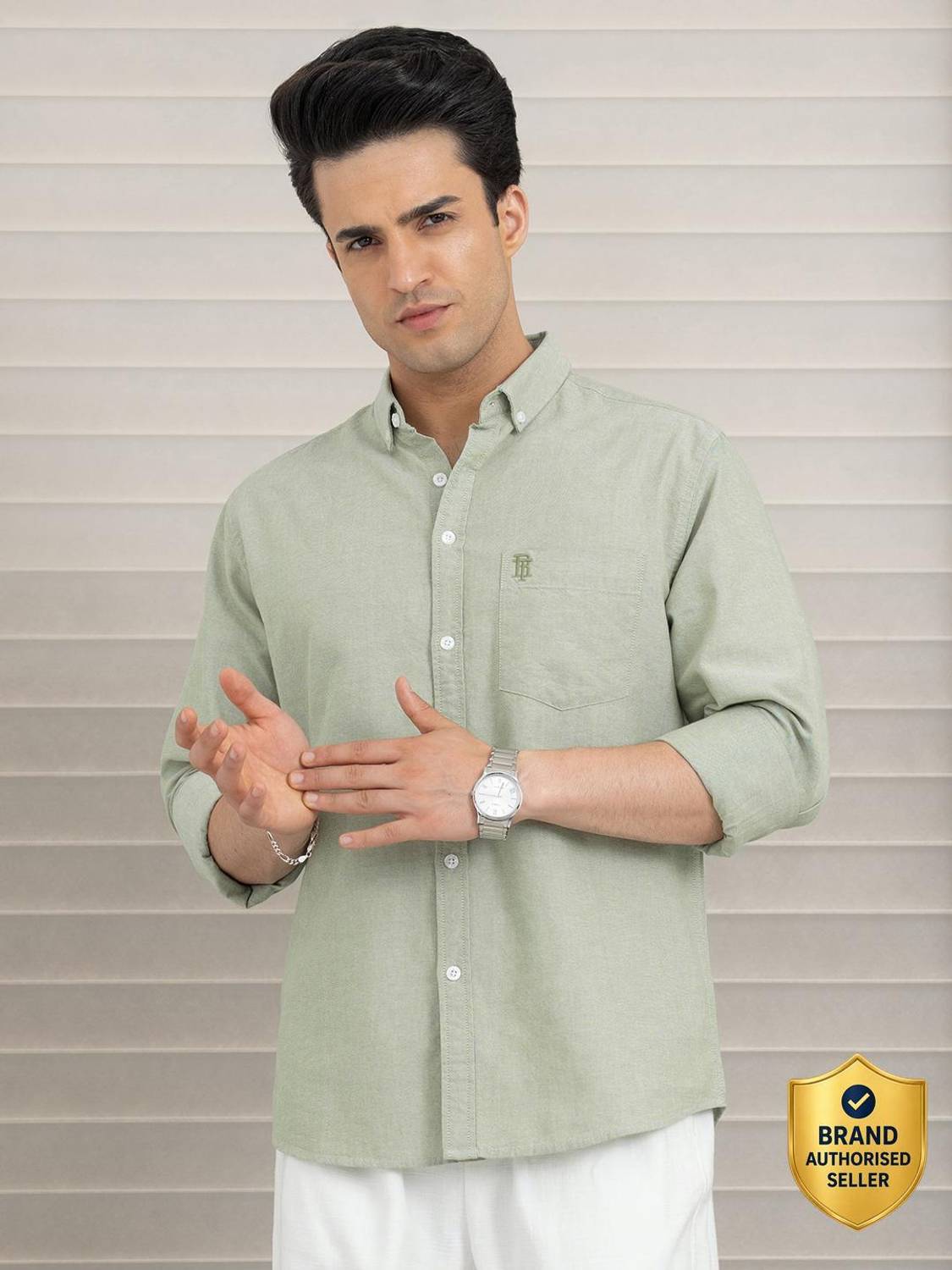 RED TAPE Men Self Design Casual Green Shirt