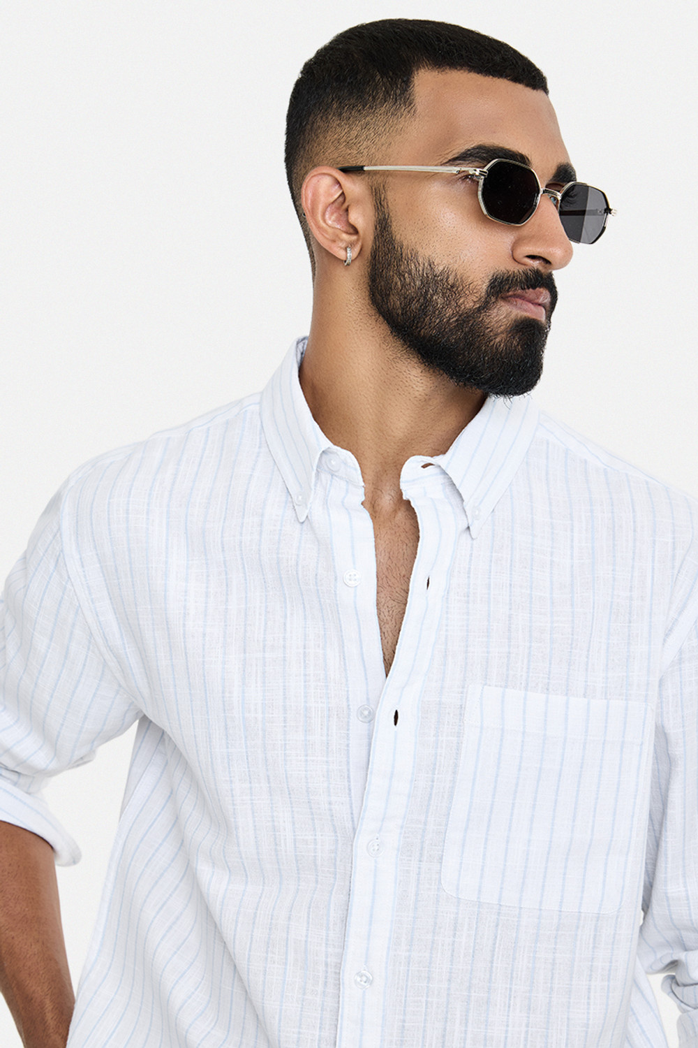 Image of Snitch Men Striped Casual White Shirt