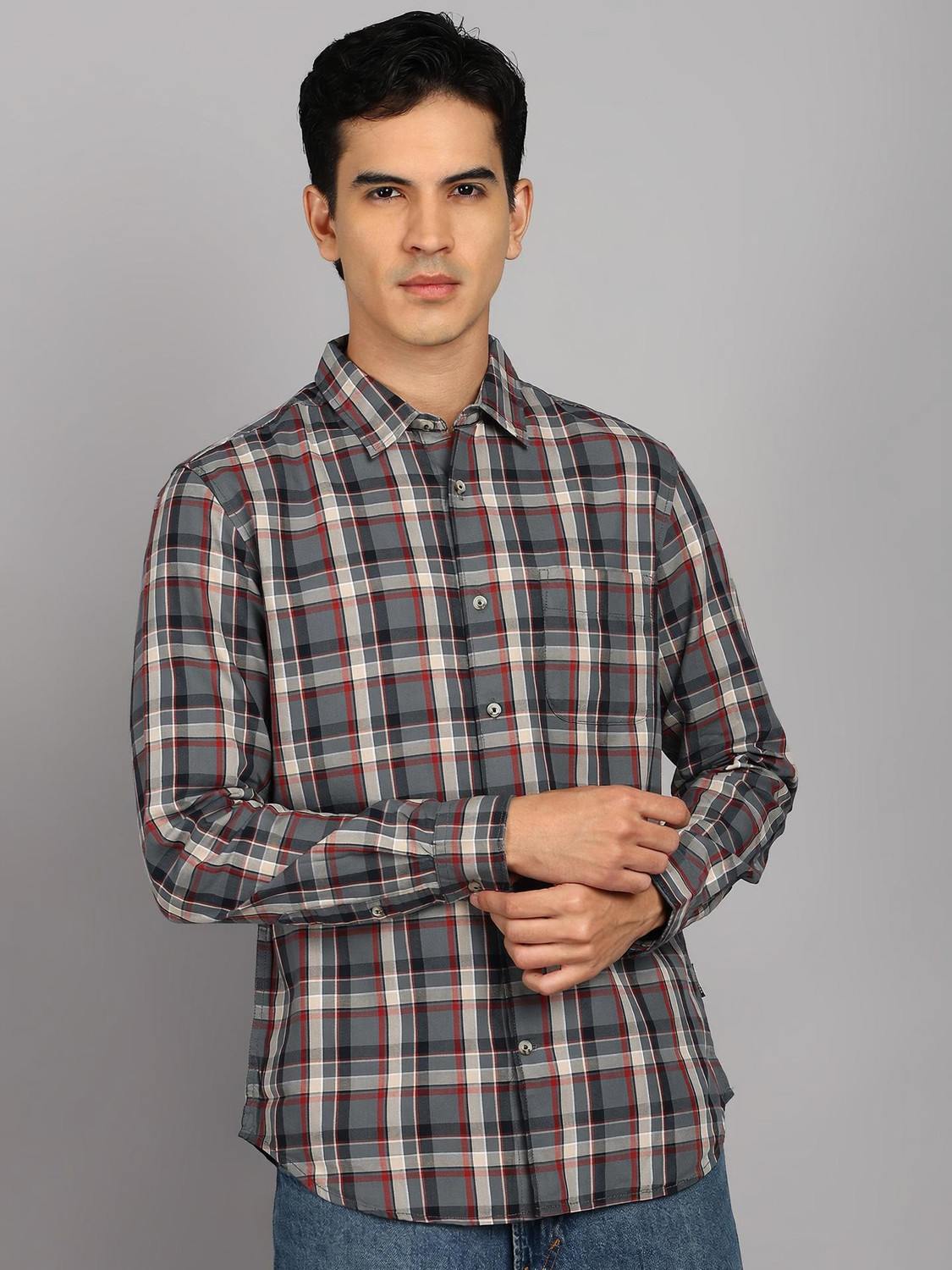 Image of FLYING MACHINE Men Checkered Casual Multicolor Shirt