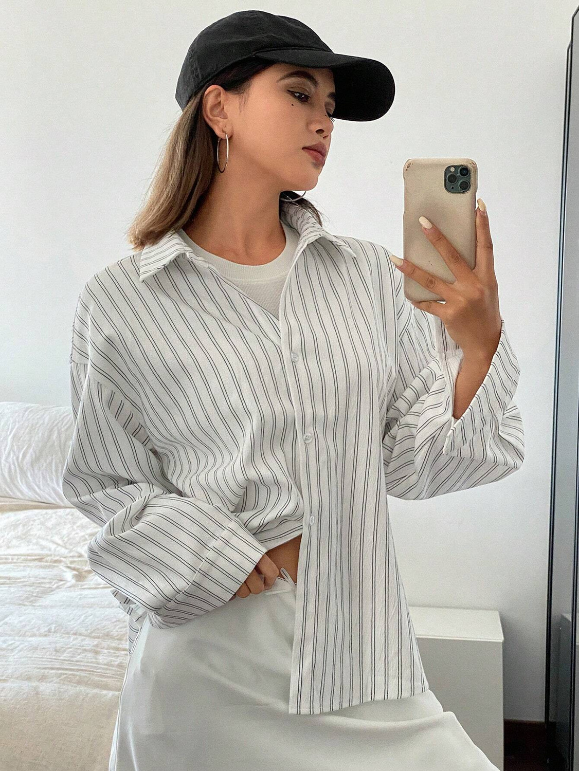 Image of Leriya Fashion Women Striped Casual White Shirt