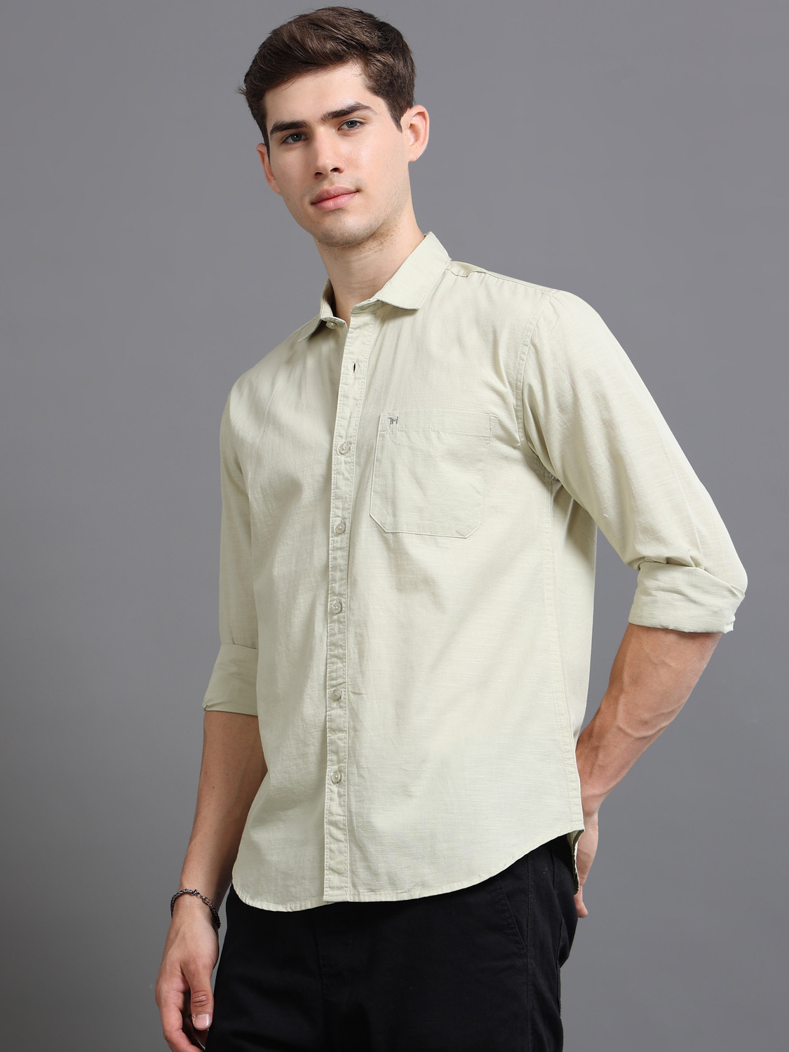 Image of Tom Mackler Men Solid Casual Light Green Shirt