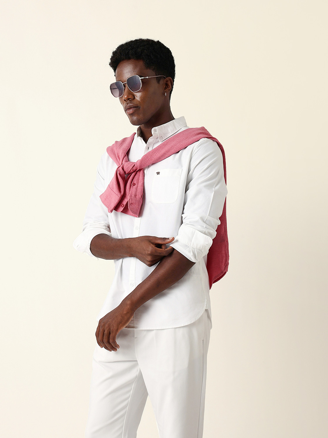 Image of THE BEAR HOUSE Men Solid Casual White Shirt