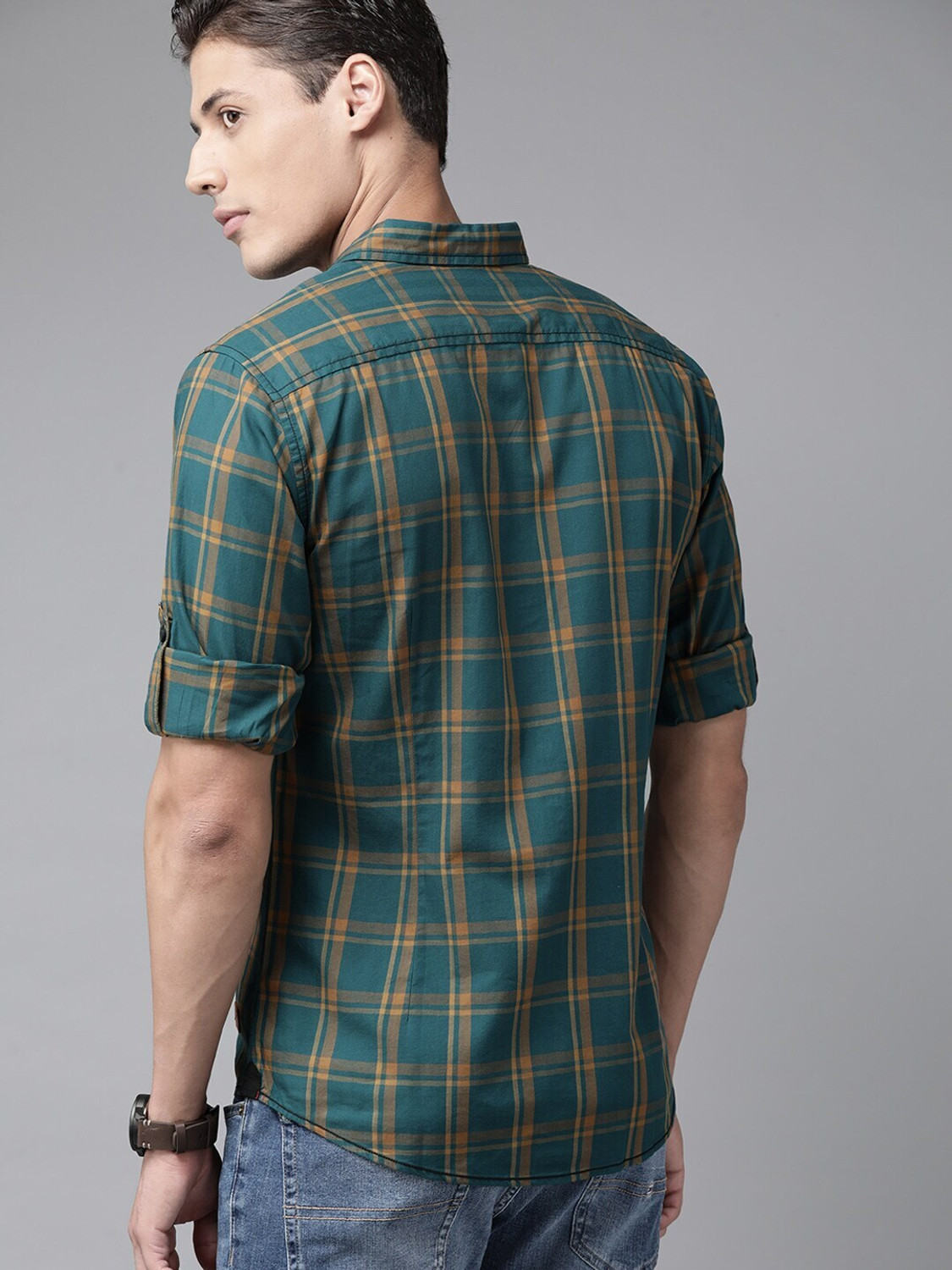 Image of Roadster Men Checkered Casual Blue Shirt