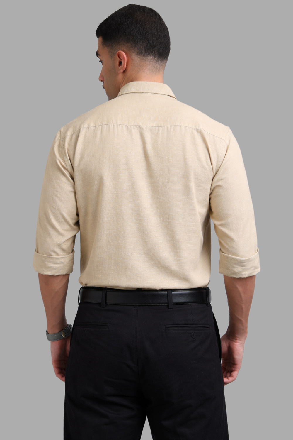 Image of U.S. Pitchers Men Solid Formal Beige Shirt