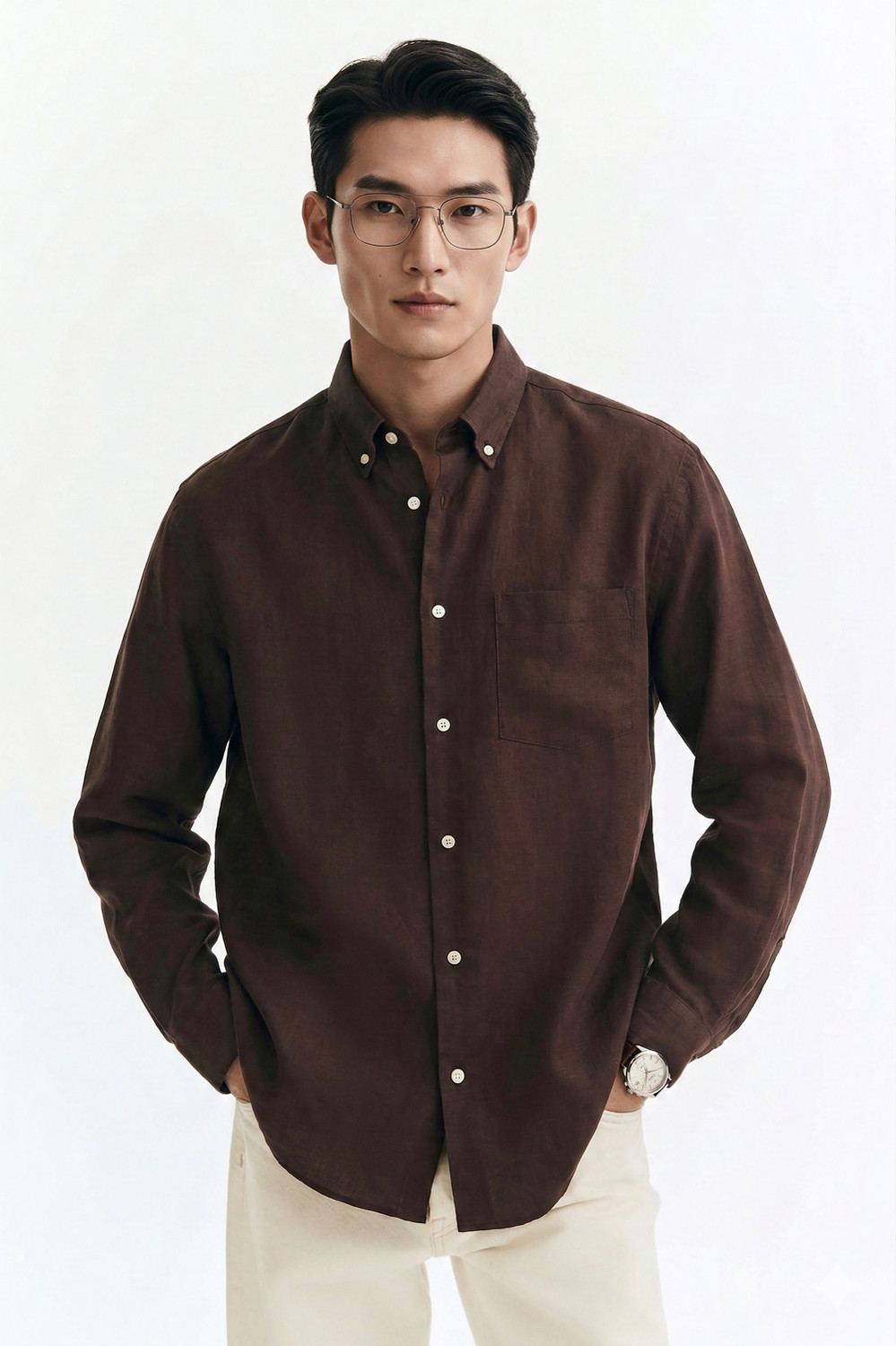 Image of MISCHIEF Monkey Men Striped Casual Brown Shirt