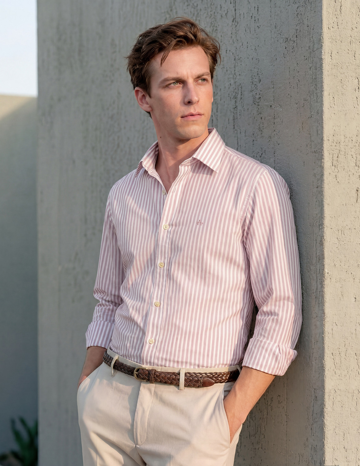 Image of Arrow Sport Men Striped Casual Pink Shirt
