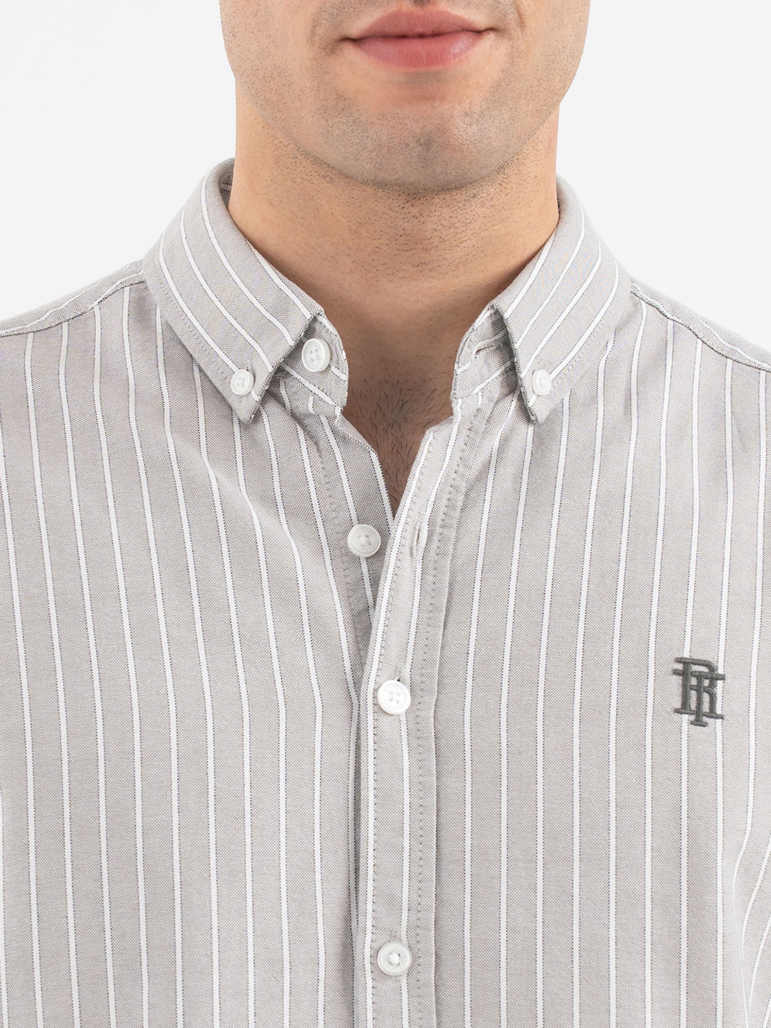 Image of RED TAPE Men Striped Casual Grey Shirt