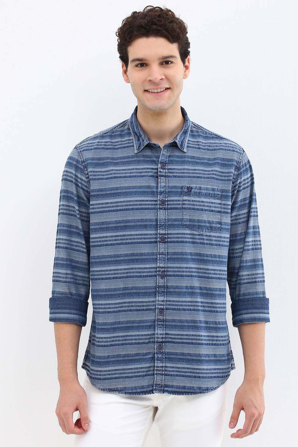 Allen Solly Men Striped Casual Blue Shirt