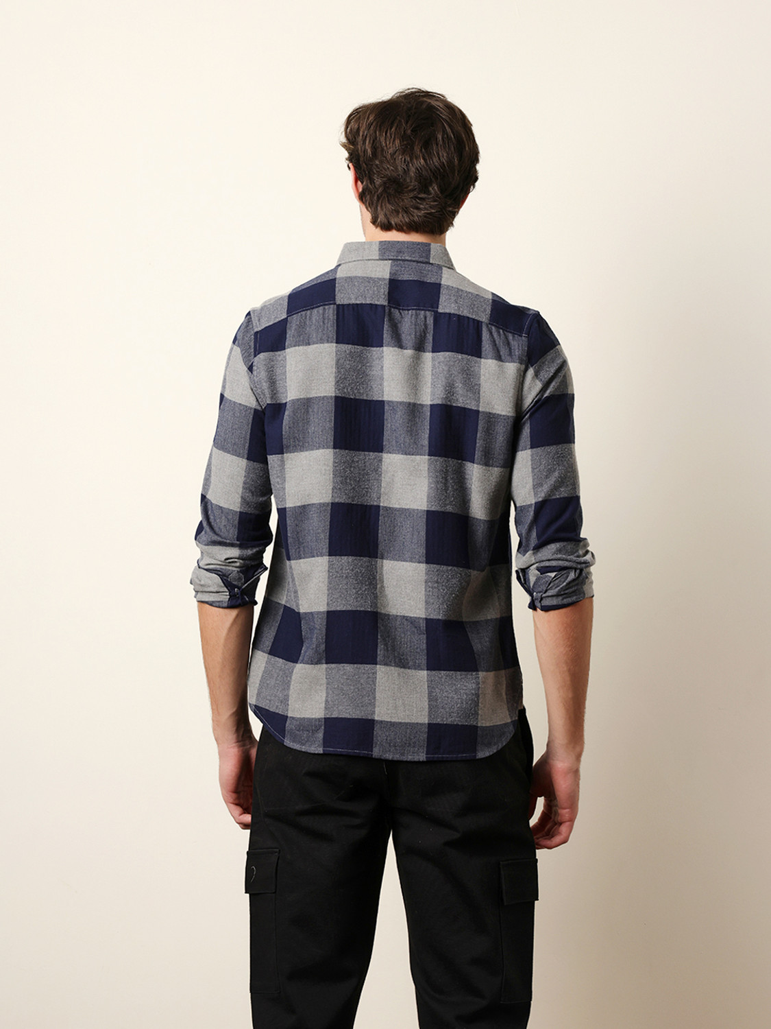 Image of THE BEAR HOUSE Men Checkered Casual Blue Shirt