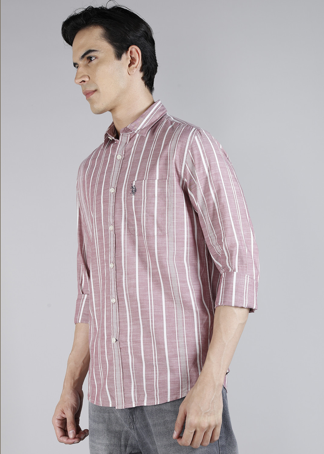Image of U.S. Polo Assn. Denim Co. Men Regular Fit Solid Cut Away Collar Casual Shirt