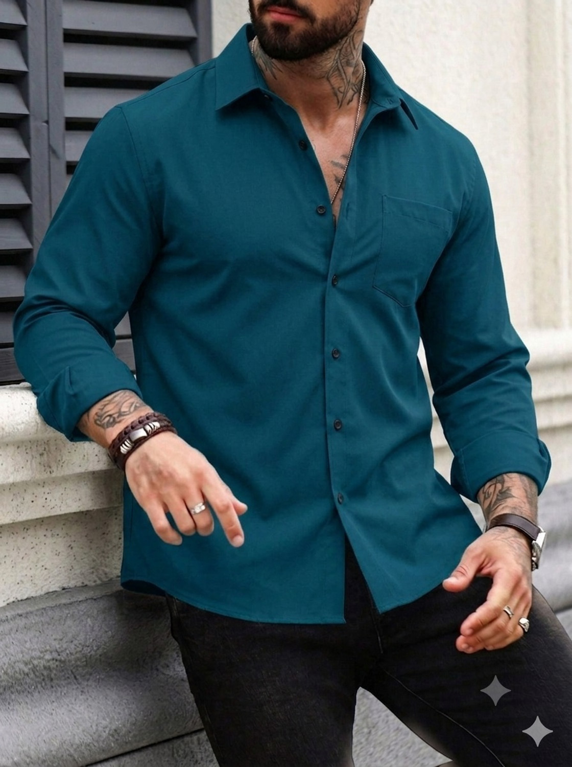Image of METRONAUT Men Solid Casual Blue Shirt