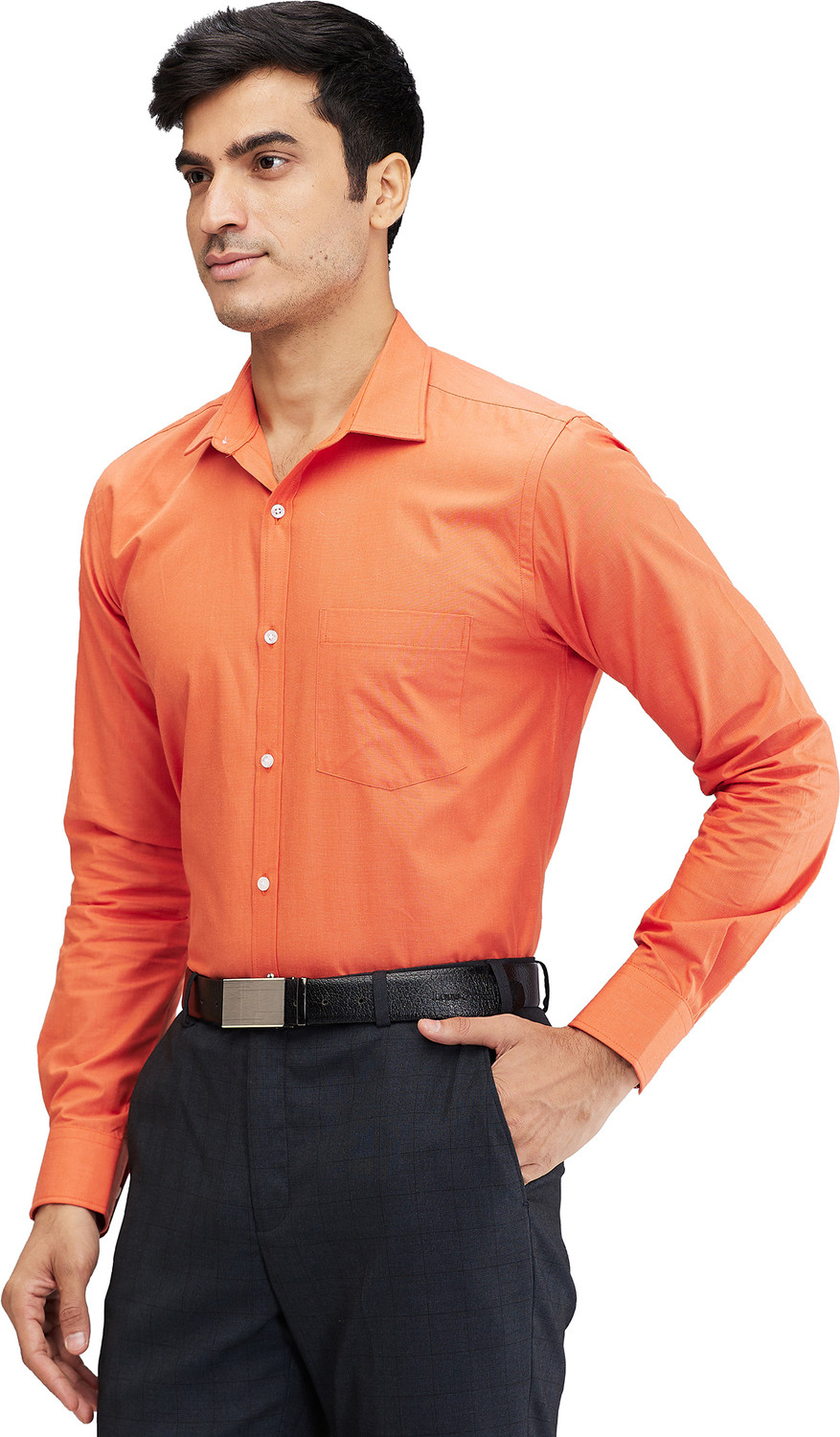 Image of PARK AVENUE Men Self Design Formal Orange Shirt