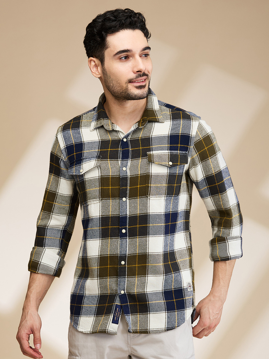 Image of BEING HUMAN Men Checkered Casual Dark Green Shirt