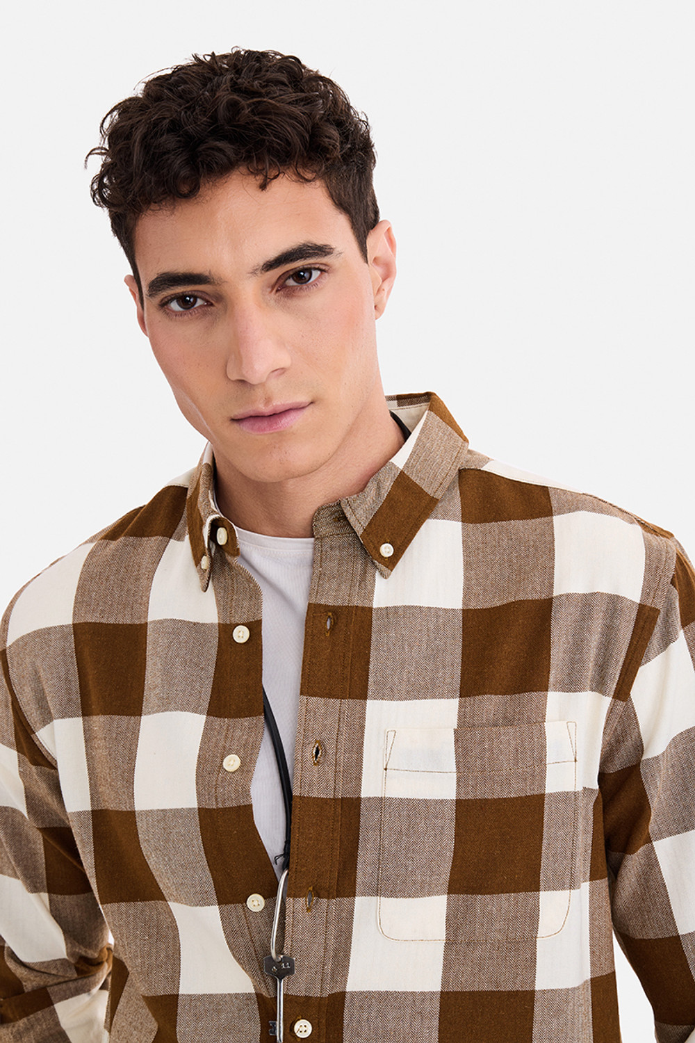 Image of Snitch Men Checkered Casual Brown Shirt